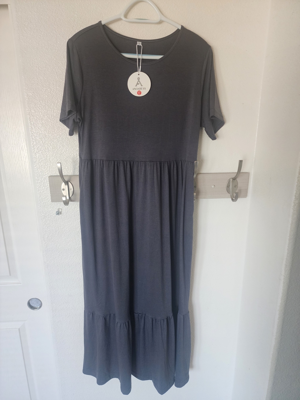 Charcoal Short-Sleeve Tiered Maxi Dress